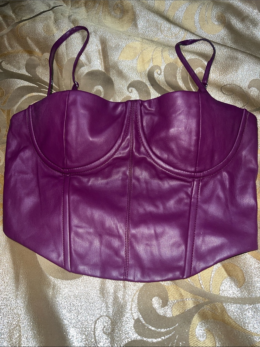 Bershka Purple Faux Leather Corset Bustier Crop Top Medium